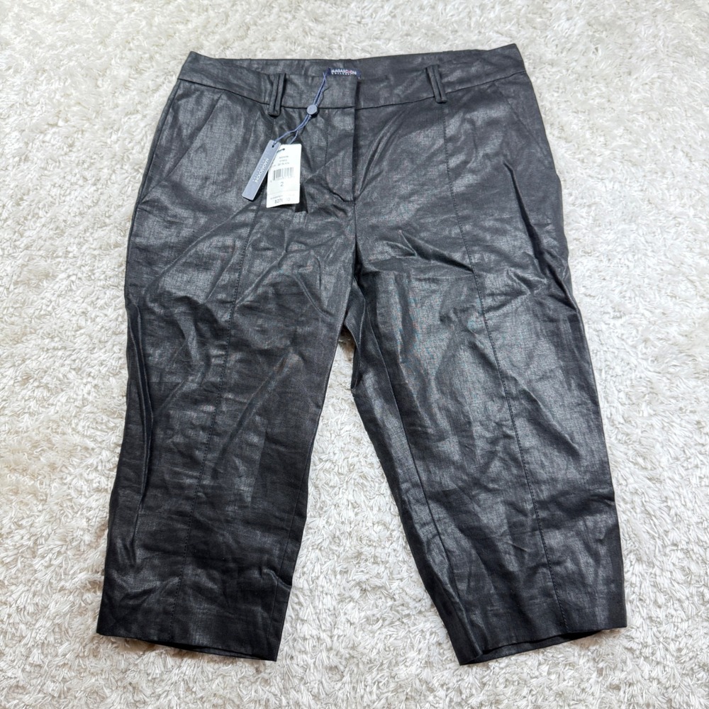 Magaschoni Collection NWT Pants Women's 2 Black Linen Blend Cropped Emo Witchy
